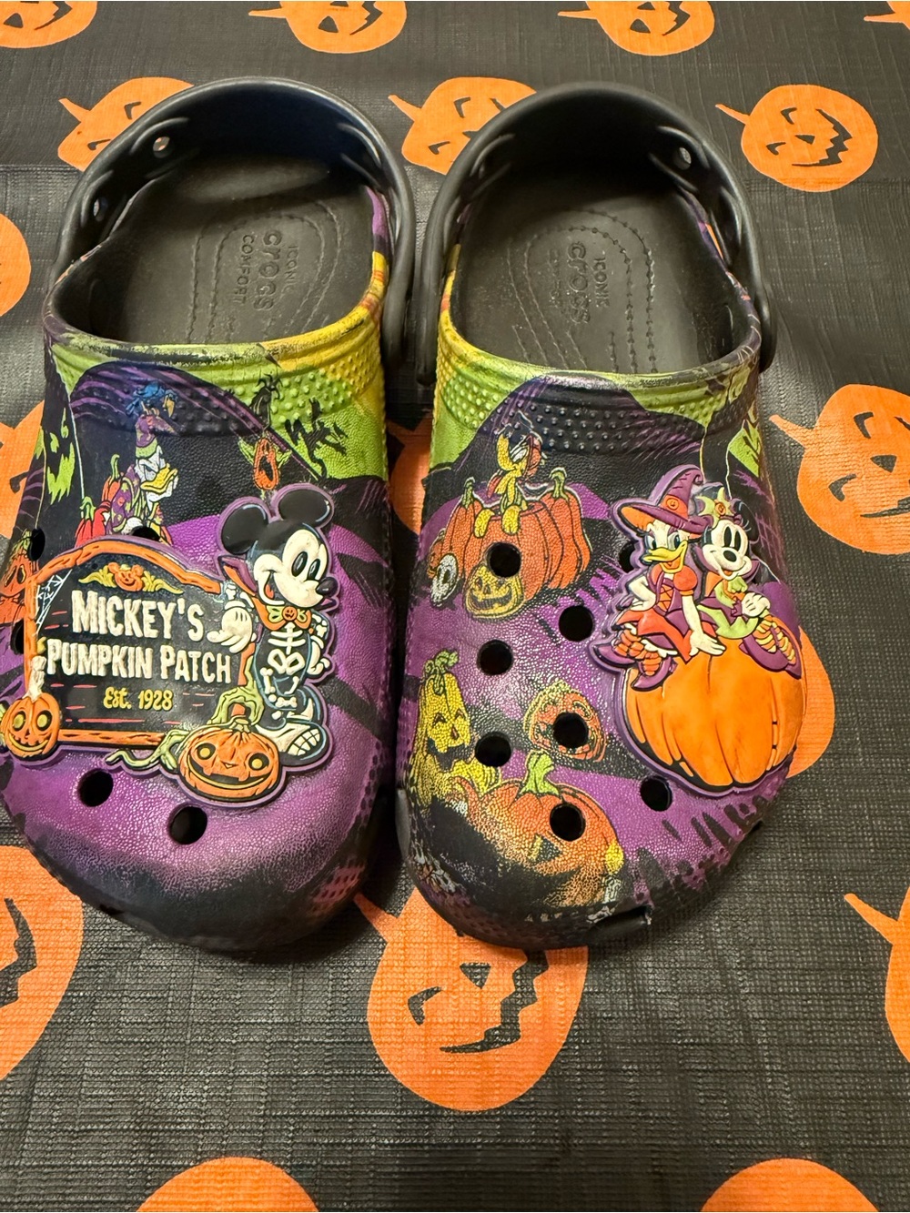 Disney Purple, Black & Green Mickey Pumpkin Patch Kids Clogs 13
